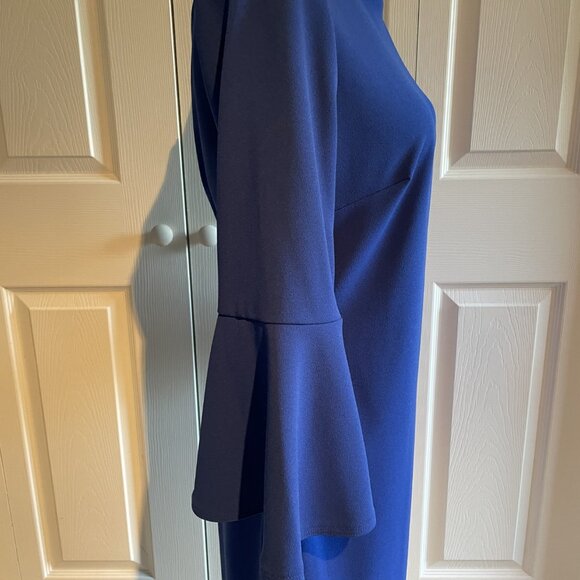 Calvin Klein Royal Blue Dress Sheath Ruffle Sleeve Size 8 EUC Worn Once - Picture 4 of 8